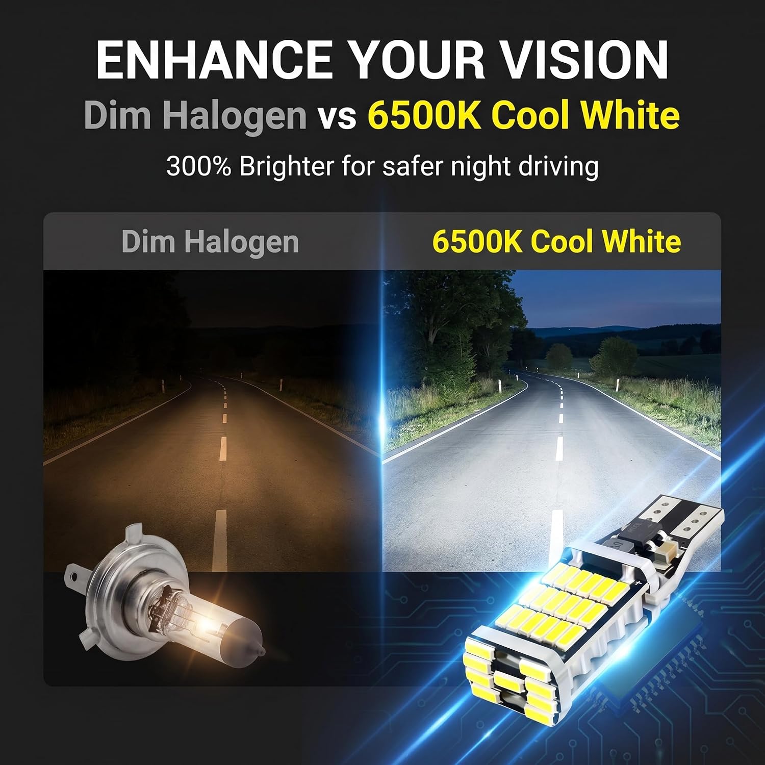 4 PCS T15 Car LED Reverse Lights, 4014 45SMD 6500K Backup Light, 360° Waterproof Turn Signal & Brake Stop Replacement Lamps, Universal for Most Cars, Trucks, RVs (White)
