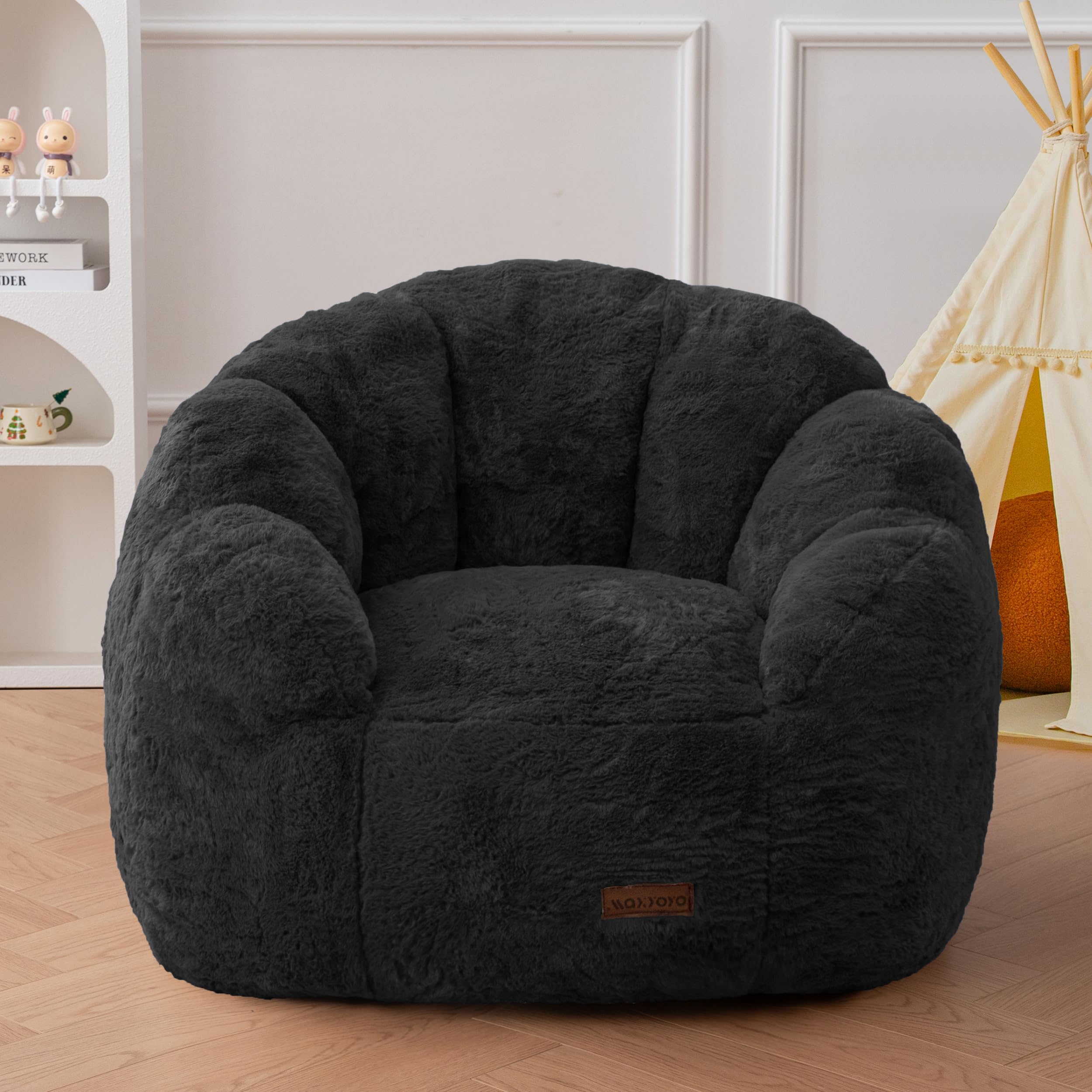 MAXYOYO Kids Bean Bag Chair, Floral Shaped Bean Bag Sofa, Black