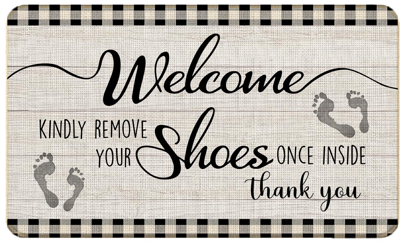 WARDOS Kindly Please Remove Your Shoes Door Mat, Funny Welcome Mats for Front Door Outdoor Indoor Entrance Porch, Farmhouse Rustic Shoes Off Doormat,