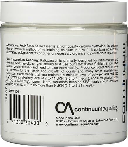 Miniatura 4 de Continuum Aquatics Reef Basis Kalkwasser - Polvo de mantenimiento de calcio para peces marinos y acuarios de agua salada de arrecifes, 3.53 oz
