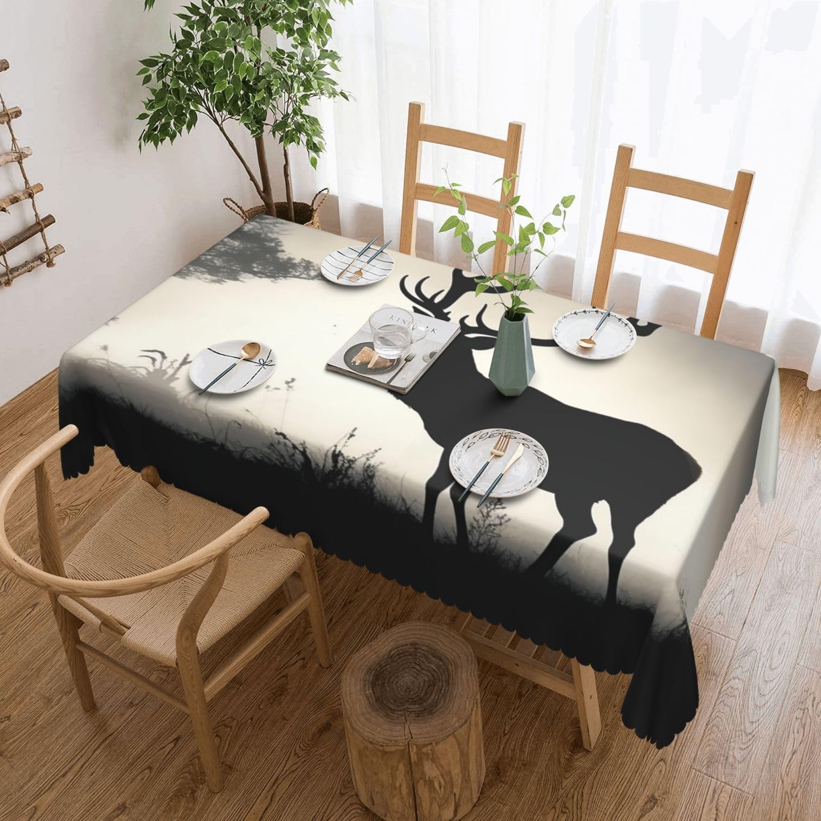 Nappe rectangulaire cerf sauvage 137x183 cm imperméable pour table de cuisine