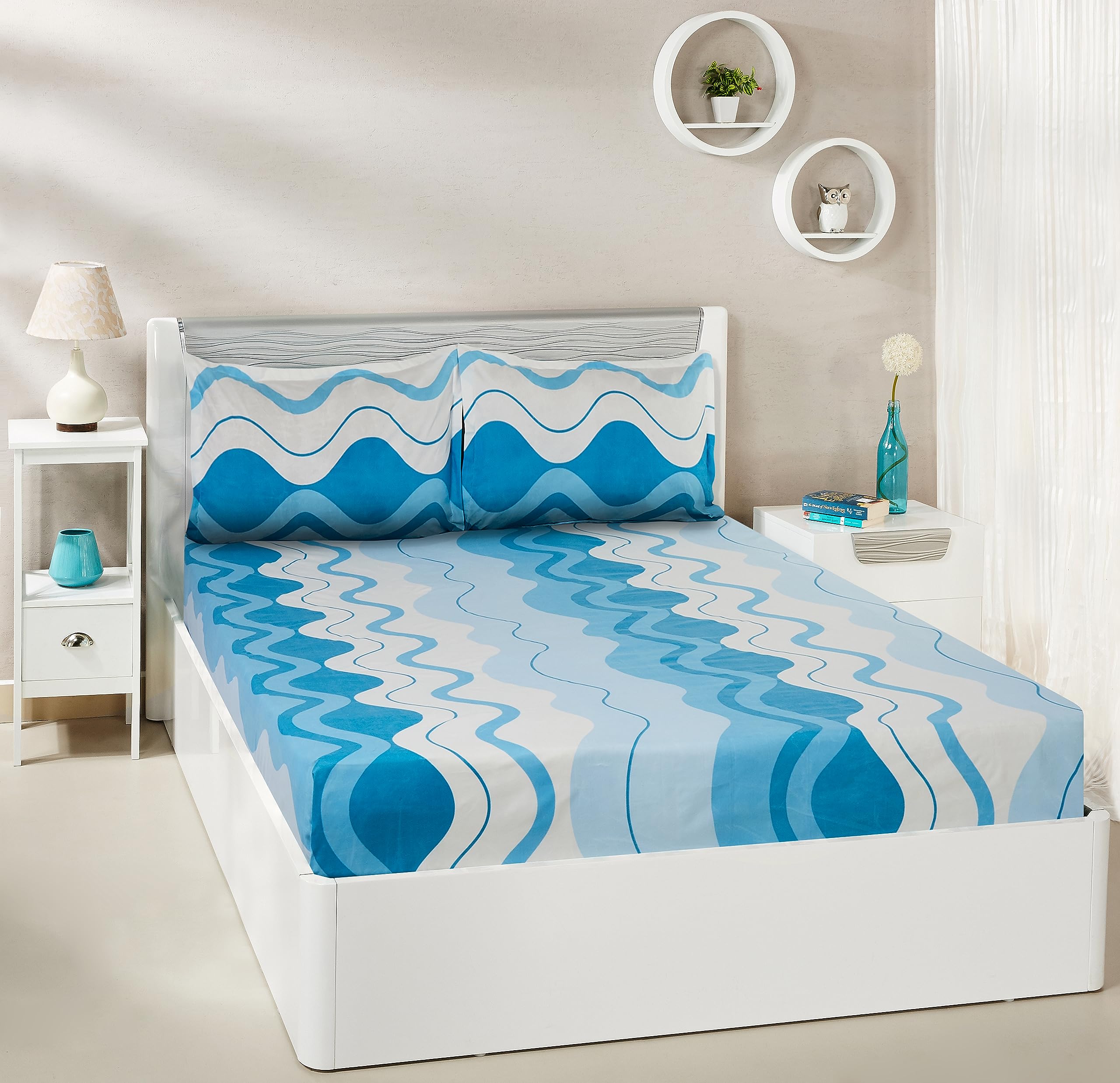 See full amazon price history chart for SOLIMO Polyester Amazon Brand-Solimo Cyan Waves King Bedsheet with 2 Pillow Covers- 120 GSM-Multi_Ewbsk15 SOLIMO Polyester Amazon Brand-Solimo Cyan Waves King Bedsheet with 2 Pillow Covers- 120 GSM-Multi_Ewbsk15 (B0CCD9KVJ1) Amazon Price History, Amazon Price Tracker