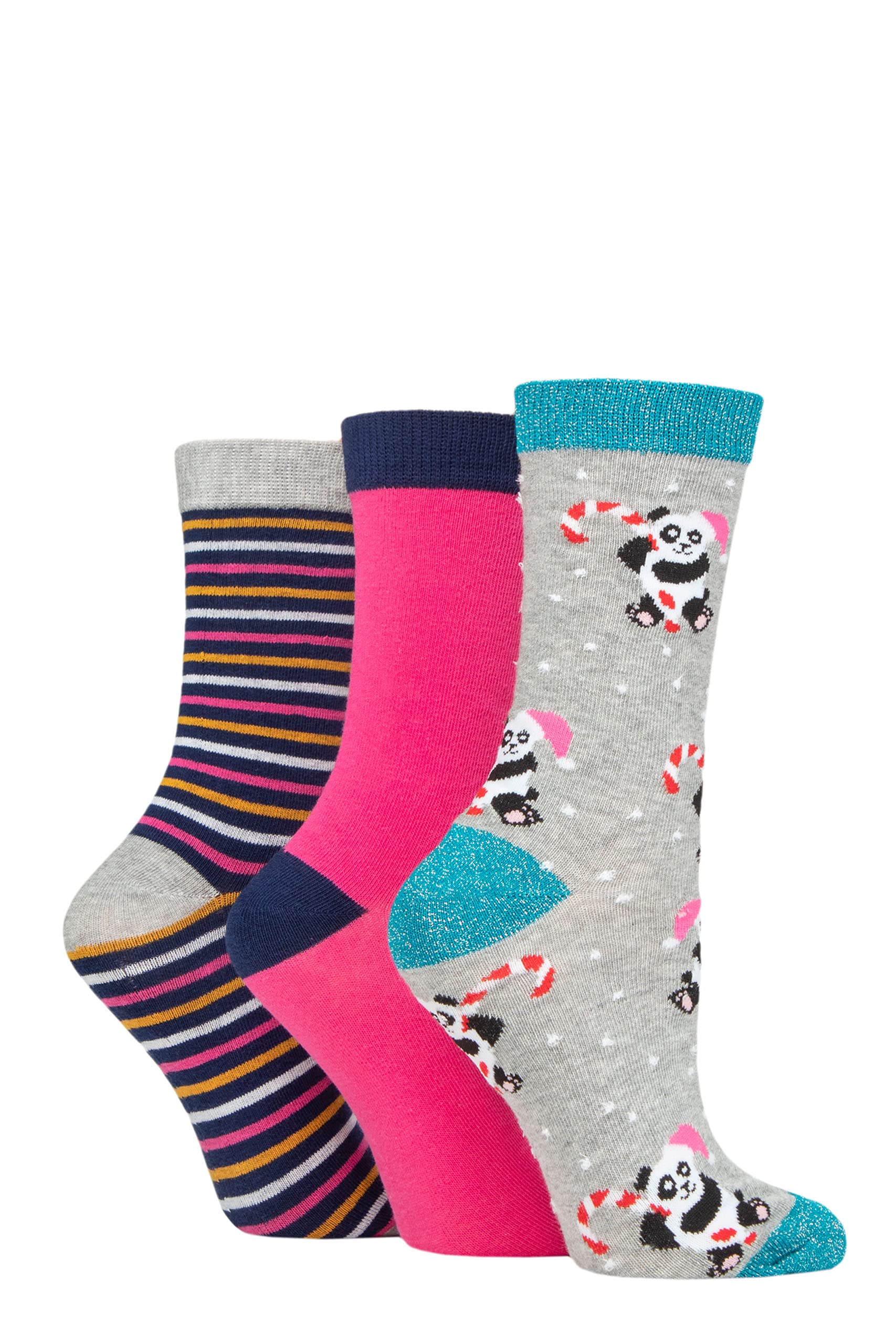 SockShop Wildfeet Ladies Christmas Flat Boxed Socks Pack of 3 Panda 4-8