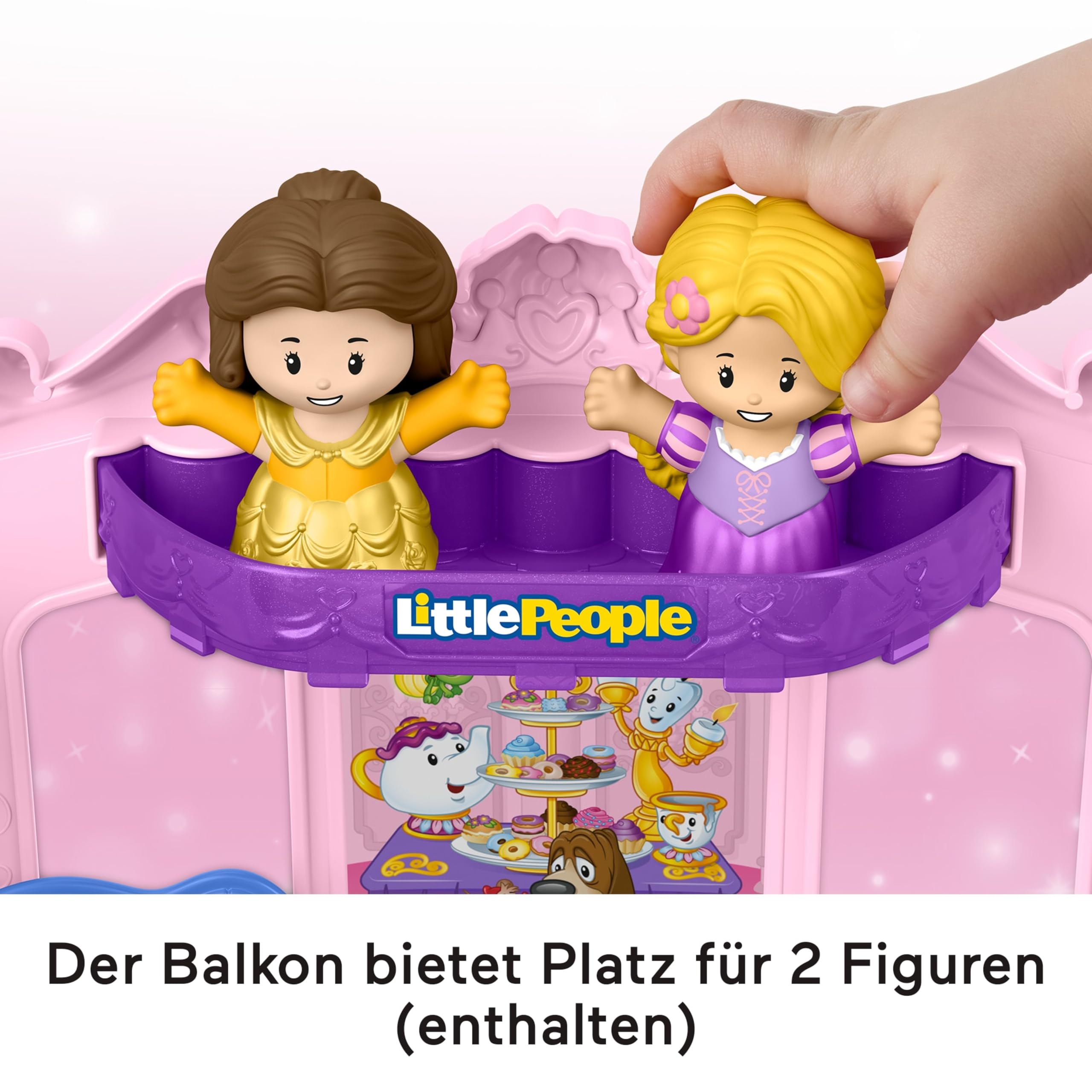 Fisher-Price Little People Kleinkindspielzeug Disney Princess Musikkutsche zum Hinterherziehen Spielset mit Spielfiguren für Rollenspiele für Kinder ab 18 Monaten ,JCW72 | Spielset mit Belle & Rapunzel Figuren, Rollenspiel, Kleinkinder & Kinder ab 18 Mona