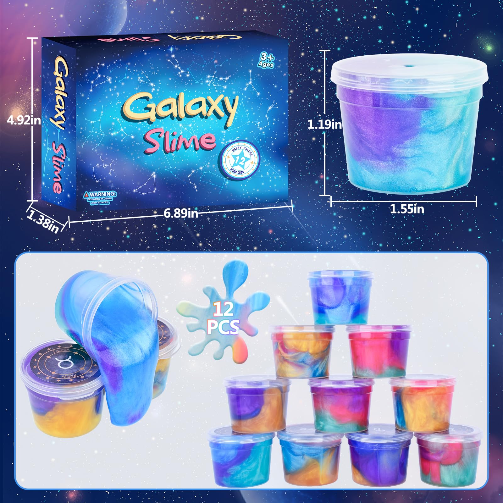 12 Pack Galaxy Slime Kit, Galaxy Slime Cup Party Favors for Girls Boys 12 Constellations Series Mini Slime Bulk, Wet - Image 3