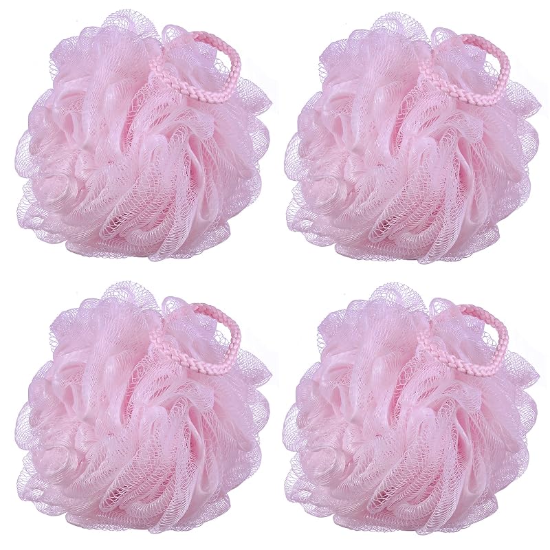 Bucha de banho tipo puff de malha rosa iboodi, 60 g cada, pacote com 4