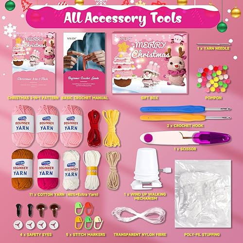 Miniatura 3 de NYPEN Kit de ganchillo para principiantes, kit de ganchillo de Navidad de 3 piezas para adultos principiantes y niños, kit de tejido de bricolaje
