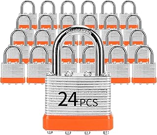 LQYN - Candados con la misma llave, 24 candados laminados con llave (1-9/16 pulgadas, 1.575 pulgadas), cerraduras iguales con llave, grillete normal, para casillero de almacenamiento, pestillo de