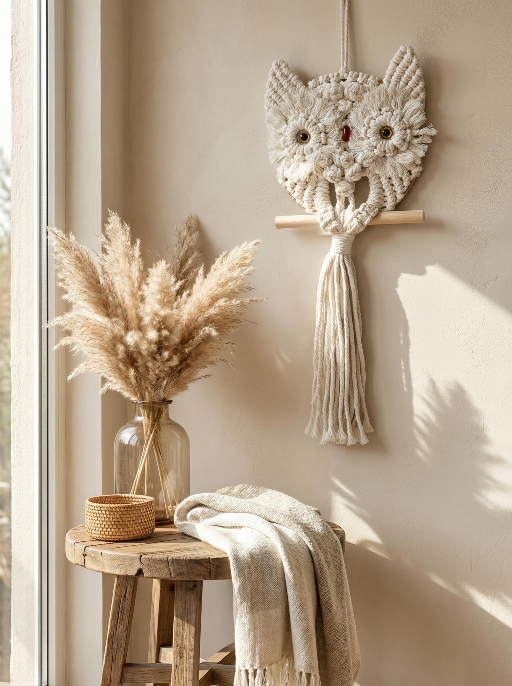 JH Gallery Macrame Wall Hanging - White Leaves -15