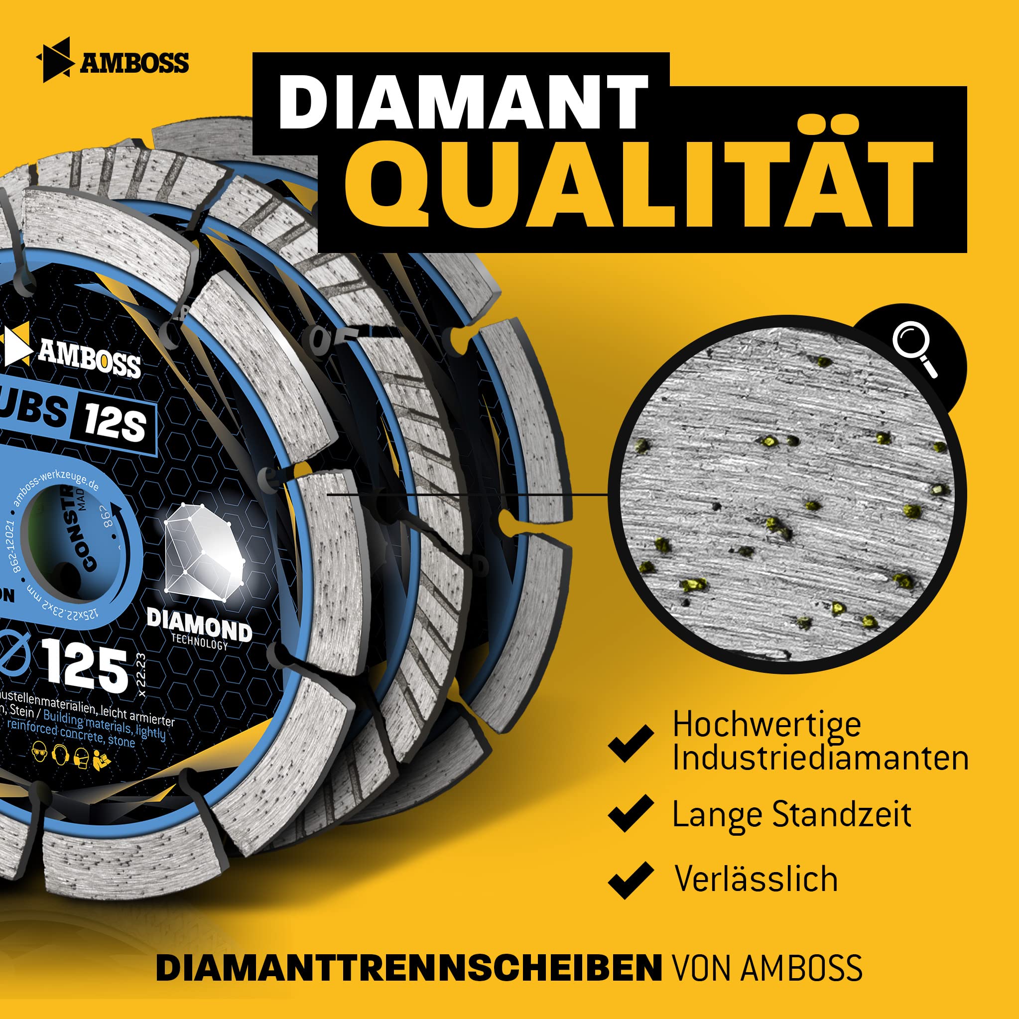 Amboss UBS 12S "Standard" - Disco da taglio diamantato, per cemento/pietra, diametro & foro a scelta, altezza segmento: 10 mm (sinterizzato), Ø 350 mm x 25,4 mm, 1