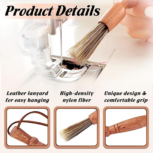 Miniatura 2 de Savina Cepillo de limpieza para máquinas de coser y sergers - Herramienta de coser, cepillo de pelusa de madera con una correa para colgar