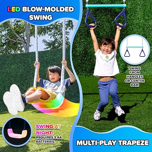 Miniatura 4 de Sportspower Ramona - Juego de columpio de metal 7 en 1 3 columpios, escalera de escalada y red, aro de baloncesto y tobogán moldeado por soplado de