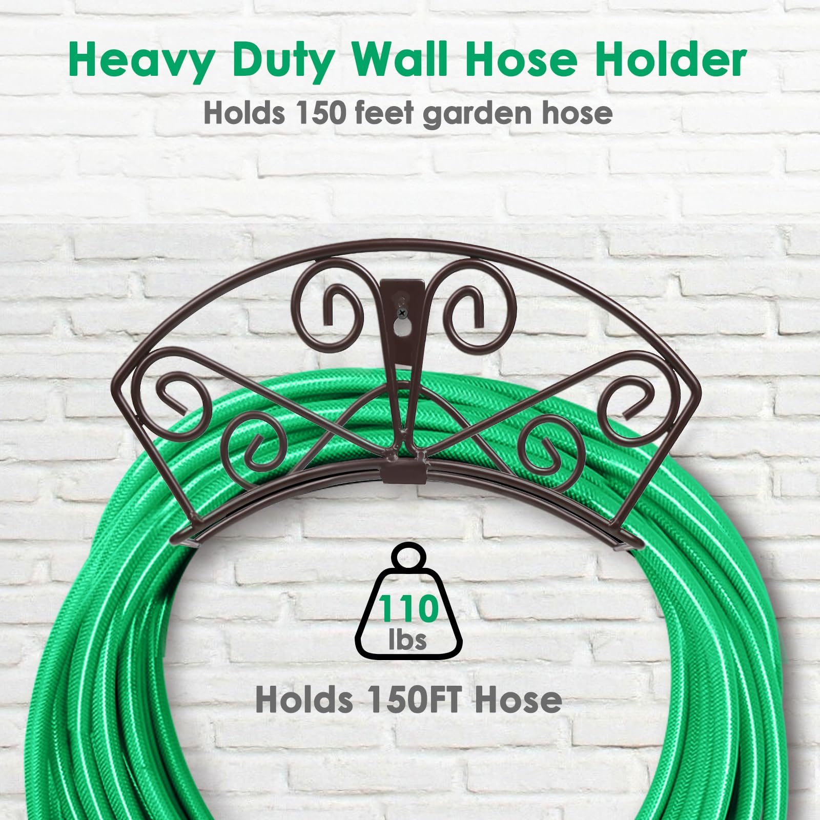 TomCare Soporte para manguera de jardín, resistente, soporte de manguera de metal sólido, soporte de pared decorativo duradero para jardín, manguera de almacenamiento, carrete de manguera organizador