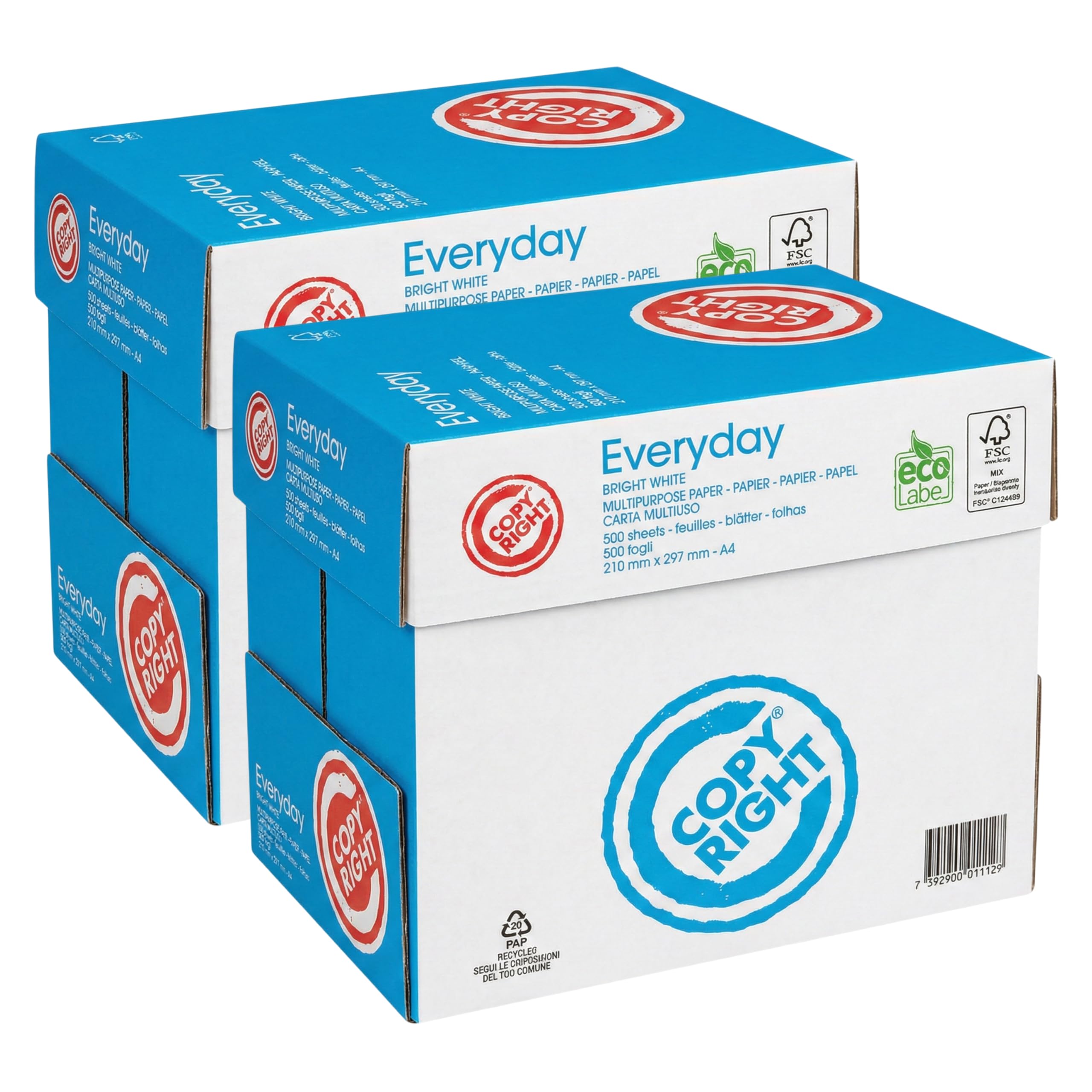 COPY RIGHT Everyday Carta A4 75gr – Pacco 10 Risme da 500 Fogli (5000 Fogli) – Risma Carta A4 per Stampante Laser e Inkjet – Carta Stampante A4 Economica FSC ECF