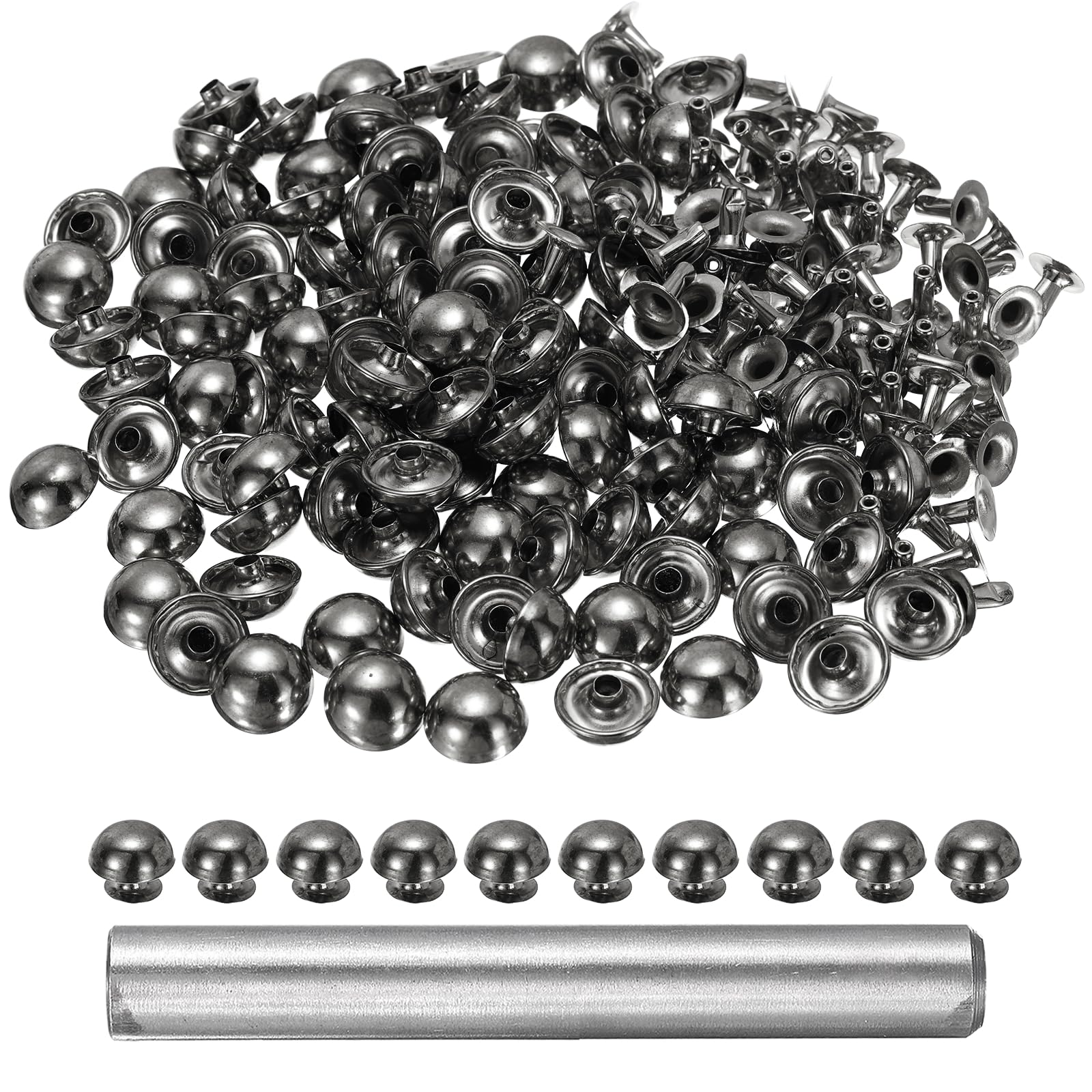 sourcing map 100pcs Round Dome Leather Rivets 12mm Leather Rivets Rapid Punk Spikes Leathercraft Decoration with Hole Punch for Rock Nailheads Clothing Belts Bags Shoes, Grey