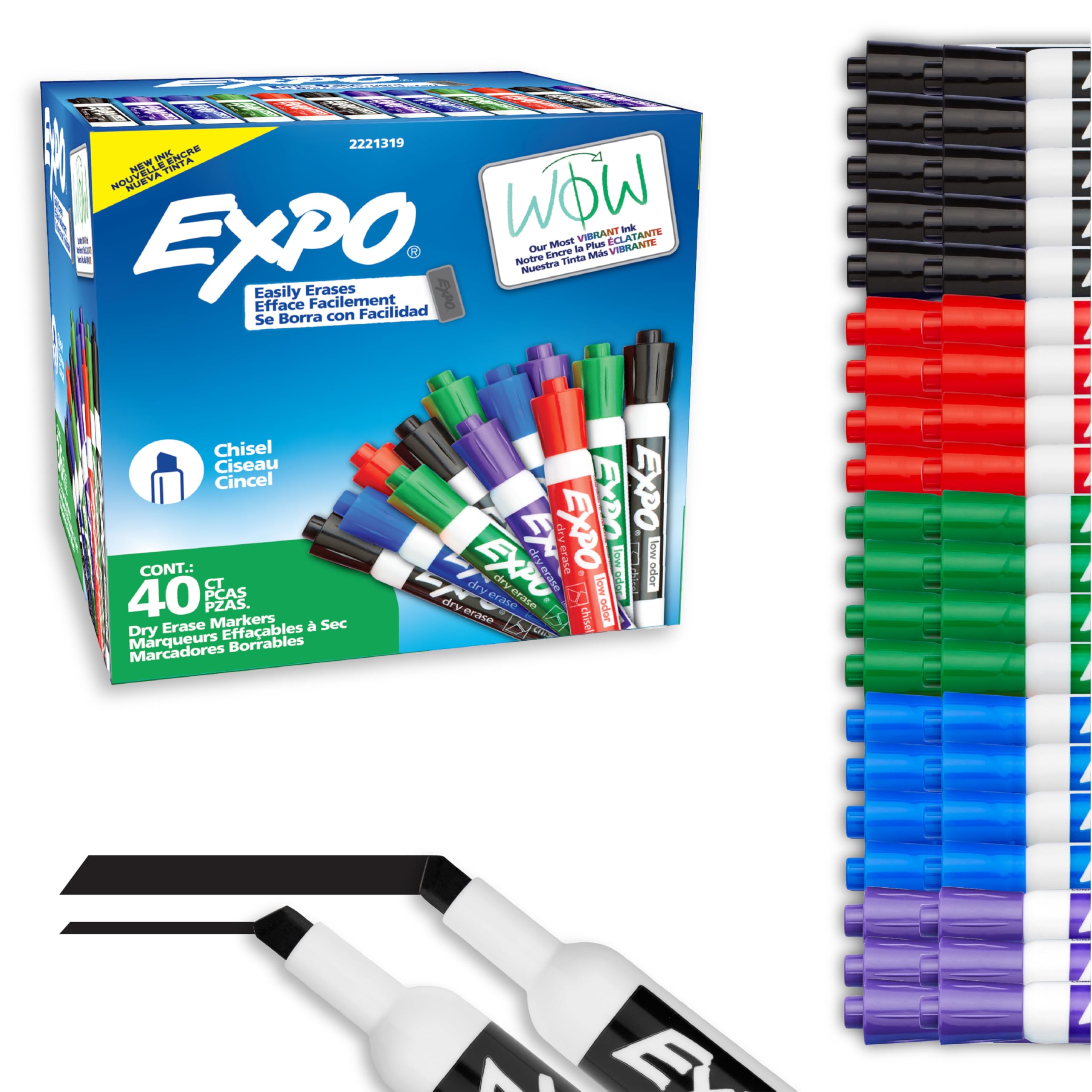 EXPO Dry Erase Markers, Low Odor Ink, Assorted Colours, Chisel Tip, 40 Count
