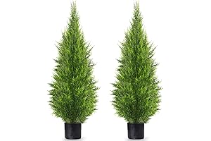 Hotop 2 Pcs 3 Foot Artificial Cedar Topiary Trees for Outdoors Winter Front Porch