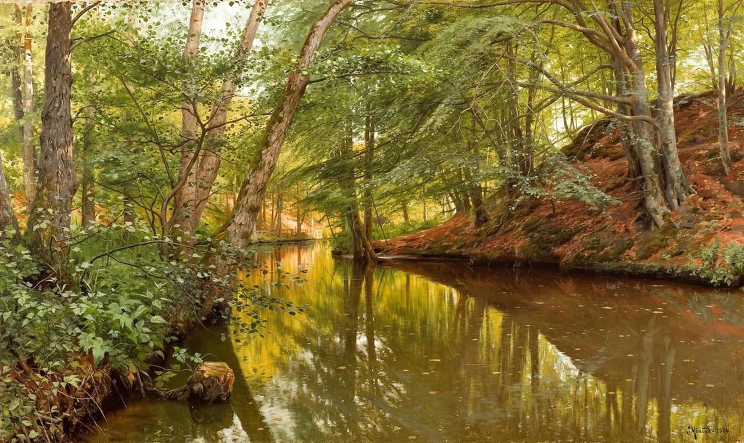 Artophiiu No Frame Famous Painting Picture Art Print Artwork Picture P.mönsted Spring Day At The Waldbach By Peder Monsted Poster Painting Art For Home Decor 60X90cm