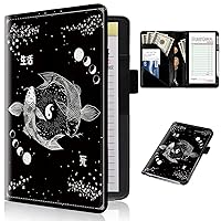 Vista 47 de Libros para camarera con bolsillo con cremallera, diseño floral de hongos, luna, serpiente, libro de camarera de cuero, organizador de dinero