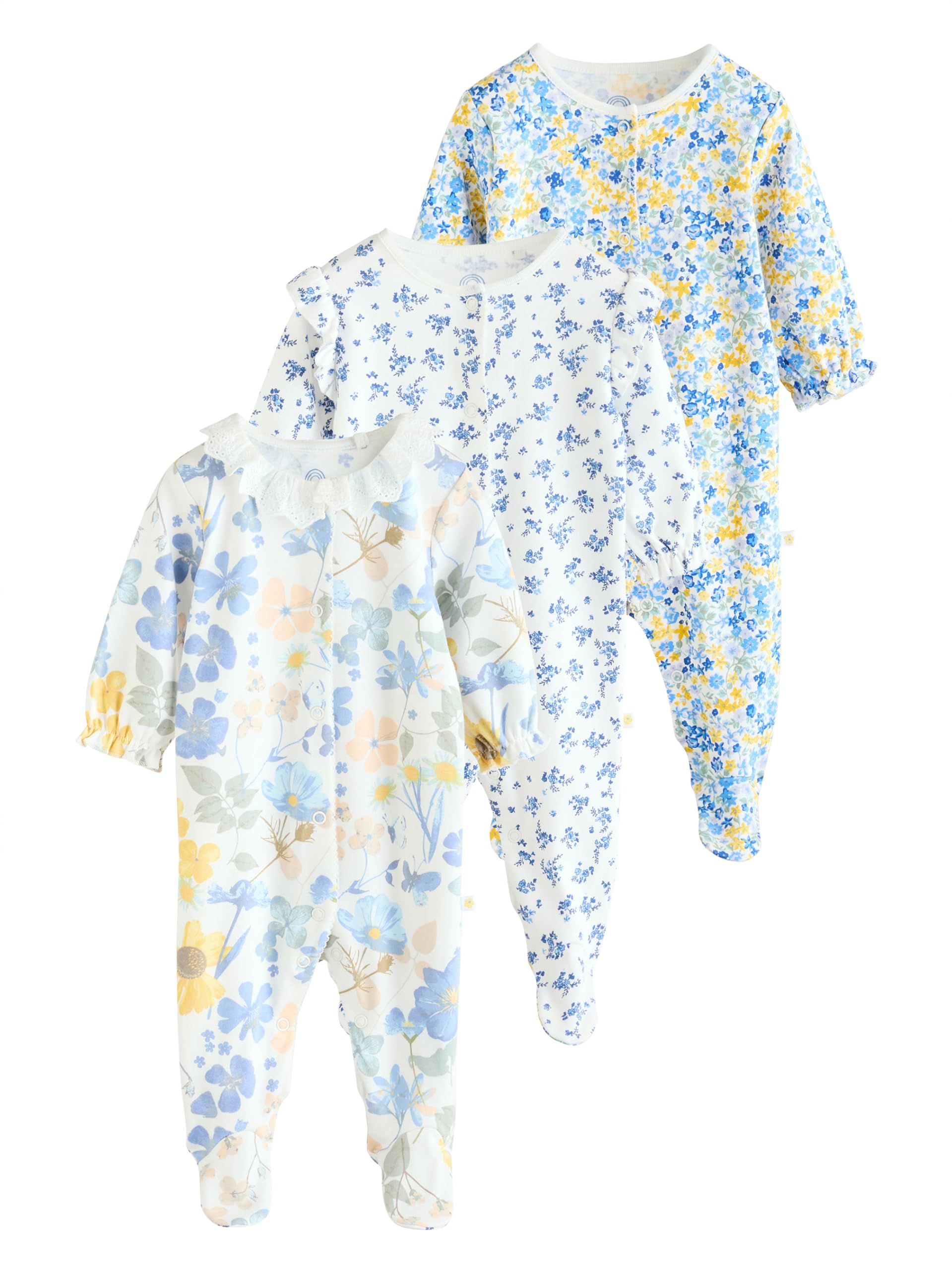 NEXT Bébé Fille Dors-Bien bébé à Fleurs avec col 100% Coton, Lot de 3