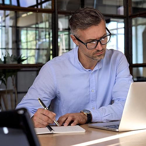 Vista 4 de ZenZoi Bolígrafo de lujo para hombres y mujeres con punta fina – Elegante bolígrafo ejecutivo negro mate con borde dorado, calidad negro mate