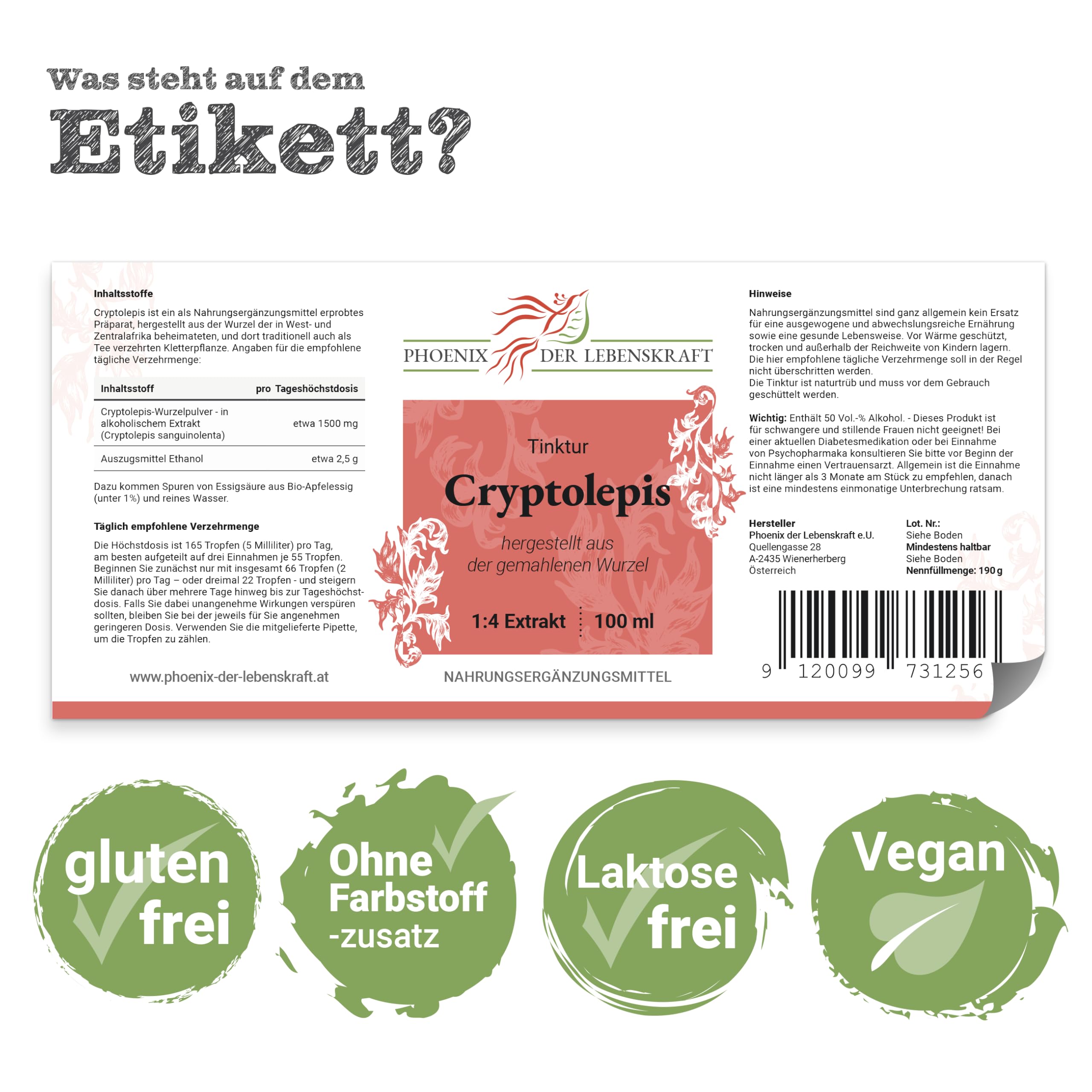 Cryptolepis Tinktur 100ml | Cryptolepis sanguinolenta Tropfen (1:4 Extrakt) | Top Premium Qualität aus Österreich | Veganes Nahrungsergänzungsmittel ohne Zusatzstoffe | Gelber Wurmfarn, Kryptolepis