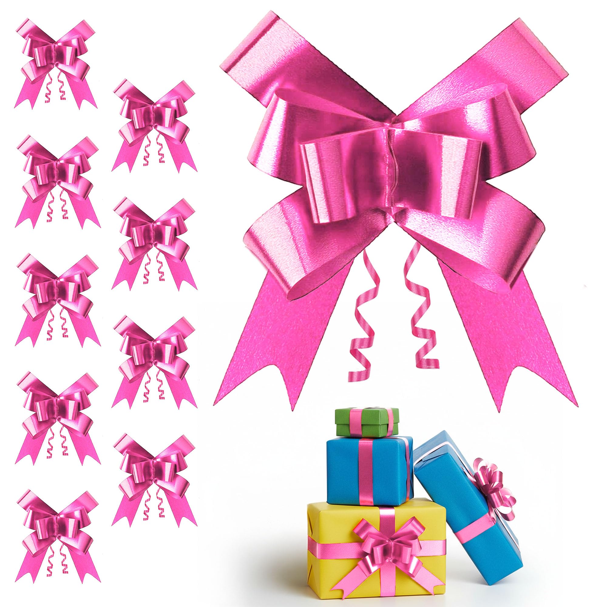 60pcs Hot Pink 50mm/5cm Large Ribbon Pull Bows for Party Wall, Gift Wraps, Christmas Trees, Wedding, Birthday Hampers Decoration Florist Pullbows