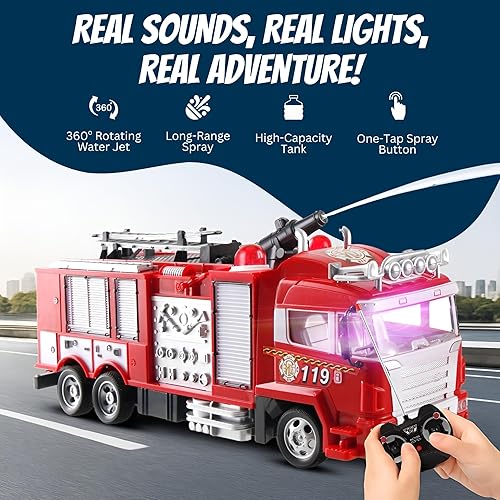 Miniatura 3 de Liberty Imports Camión de juguete para bomberos RC Rescue Engine - Camión de bomberos RC con bomba de agua de trabajo dispara y chorros de agua