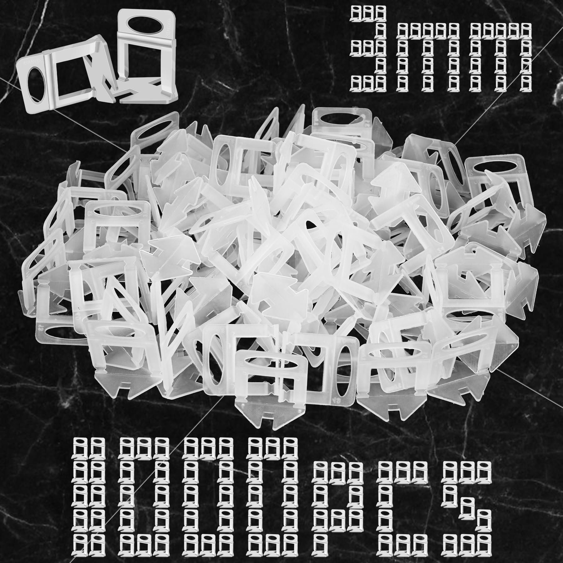 Clips de sistema de nivelación de azulejos de 1/8 pulgadas (3 mm), 1000 espaciadores de azulejos, clips de nivelación de azulejos para instalación profesional de azulejos de pared de cerámica