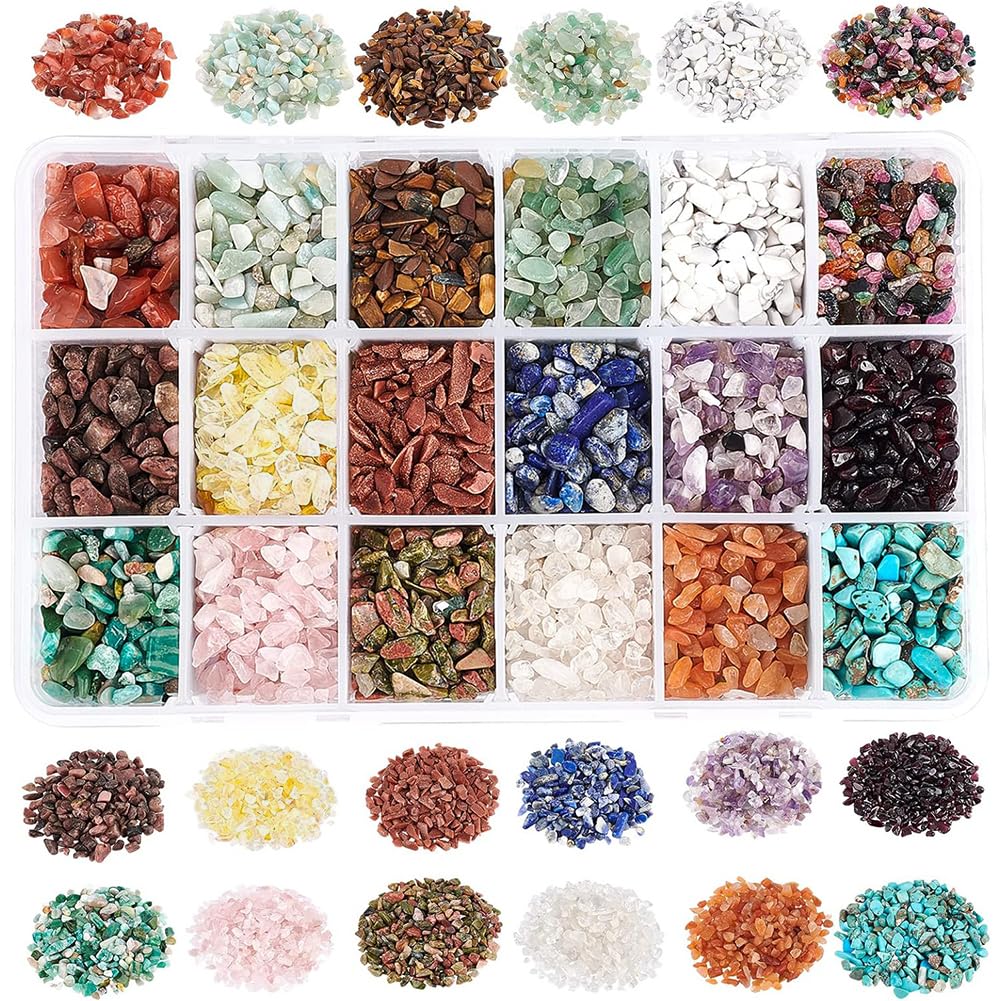 NBEADS About 396g Undrilled Natural Chip Gemstone Beads, 18 Styles No Hole Crystals Polishing Crushed Beads Irregular Shaped Stone Loose Beads Jewelry Making Craft Gift, 2~8mm โ image 1