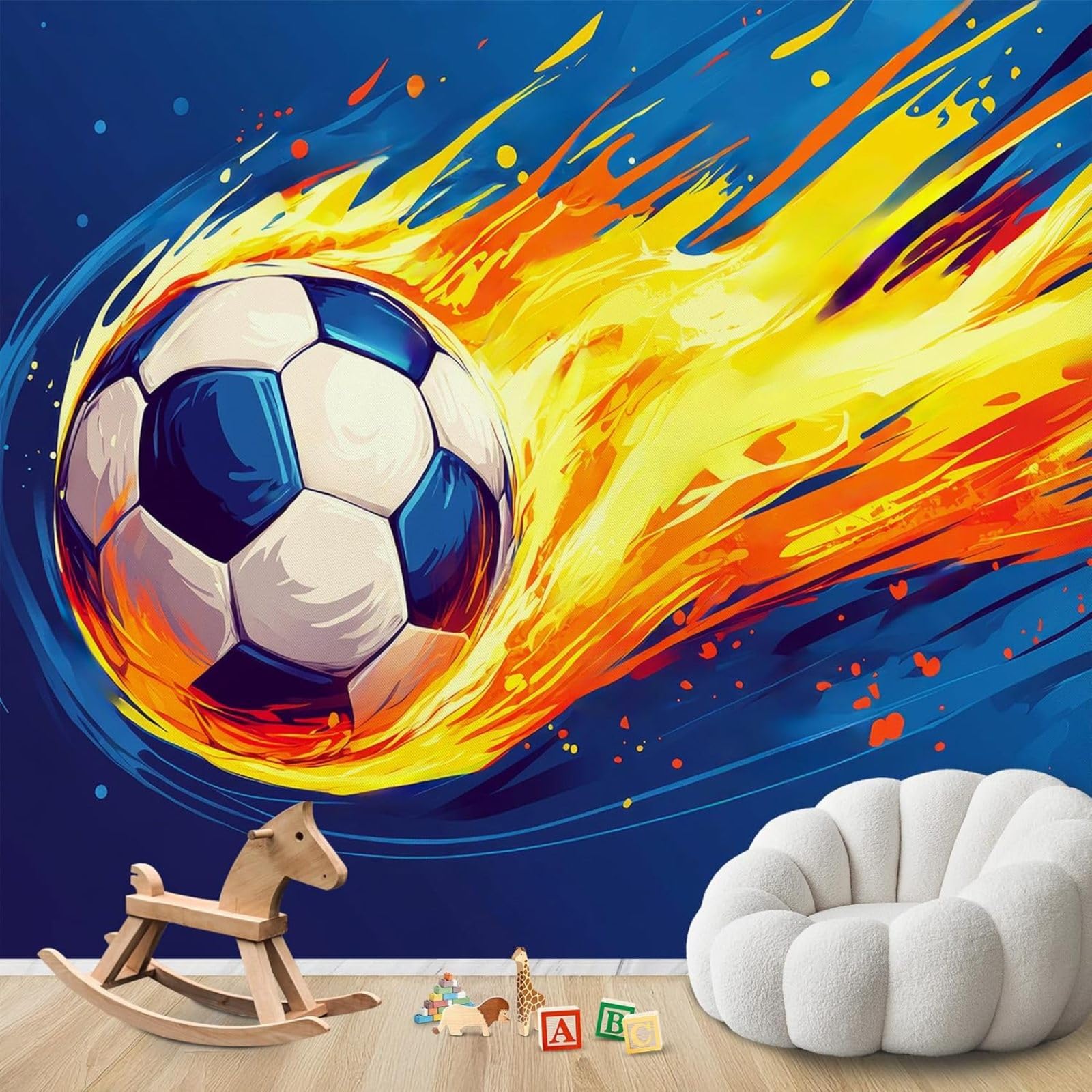 Papier peint flammes football BD pour chambre enfant et ado 300x210