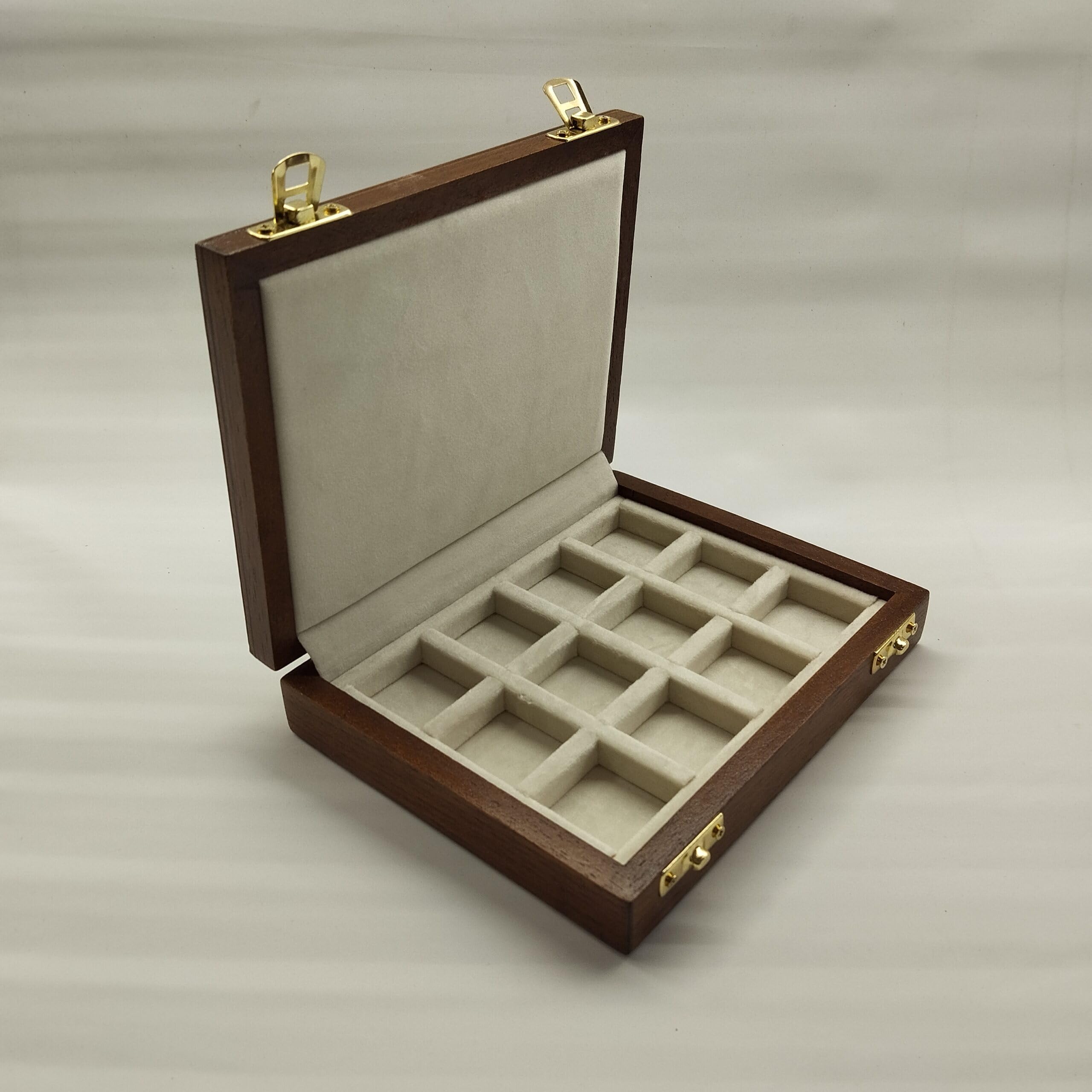 Caja para Monedas de Madera Hecha a Mano, 12 Compartimentos para esterlinas, marengas y Monedas Antiguas, Forrada en Terciopelo, numerada con Certificado de autenticidad