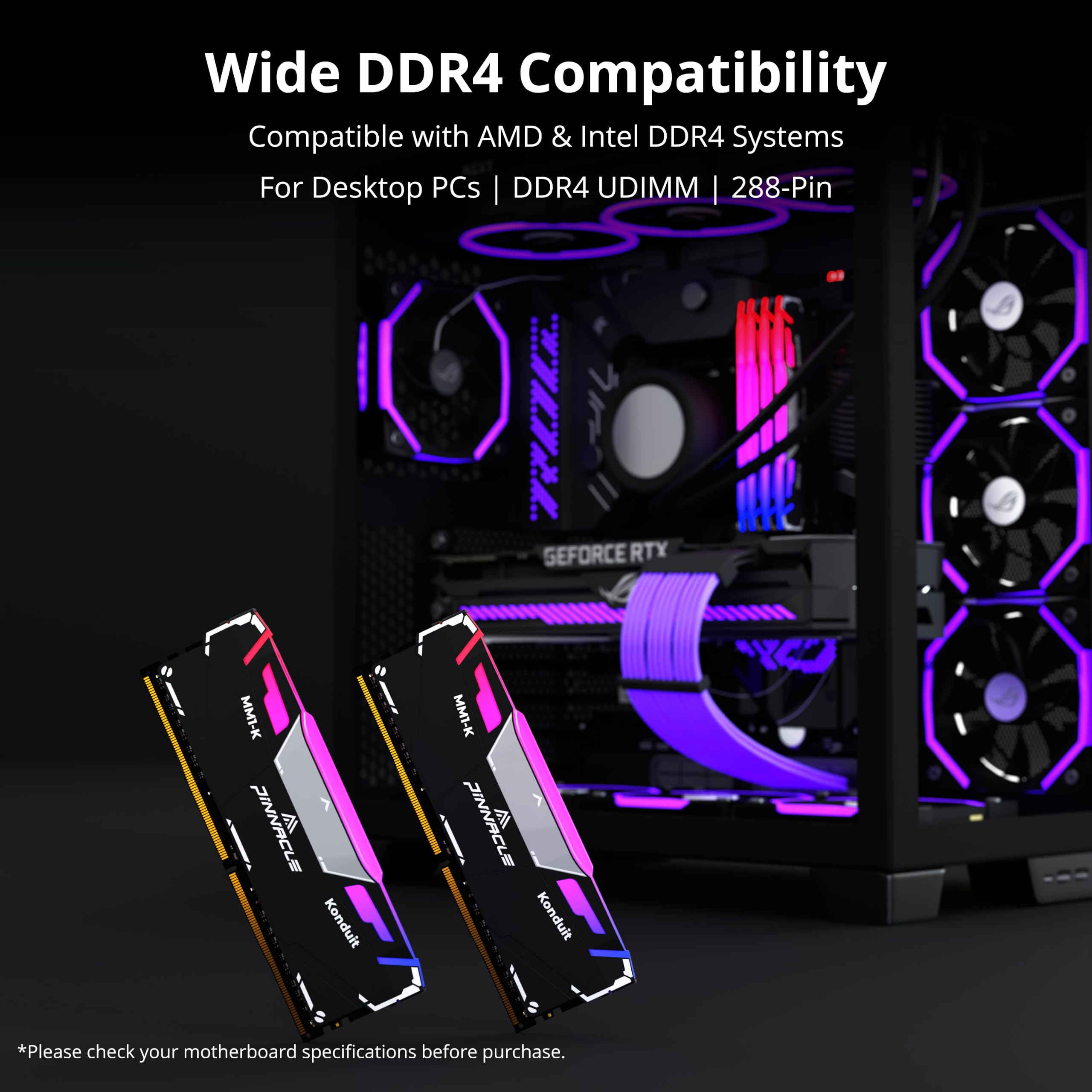 Timetec Pinnacle Konduit RGB XMP2.0 Overclocking 1.35V Compatible pour AMD et Intel Module de mémoire pour Ordinateur de Bureau de Jeu RAM - Noir (3200MHz 16GB)