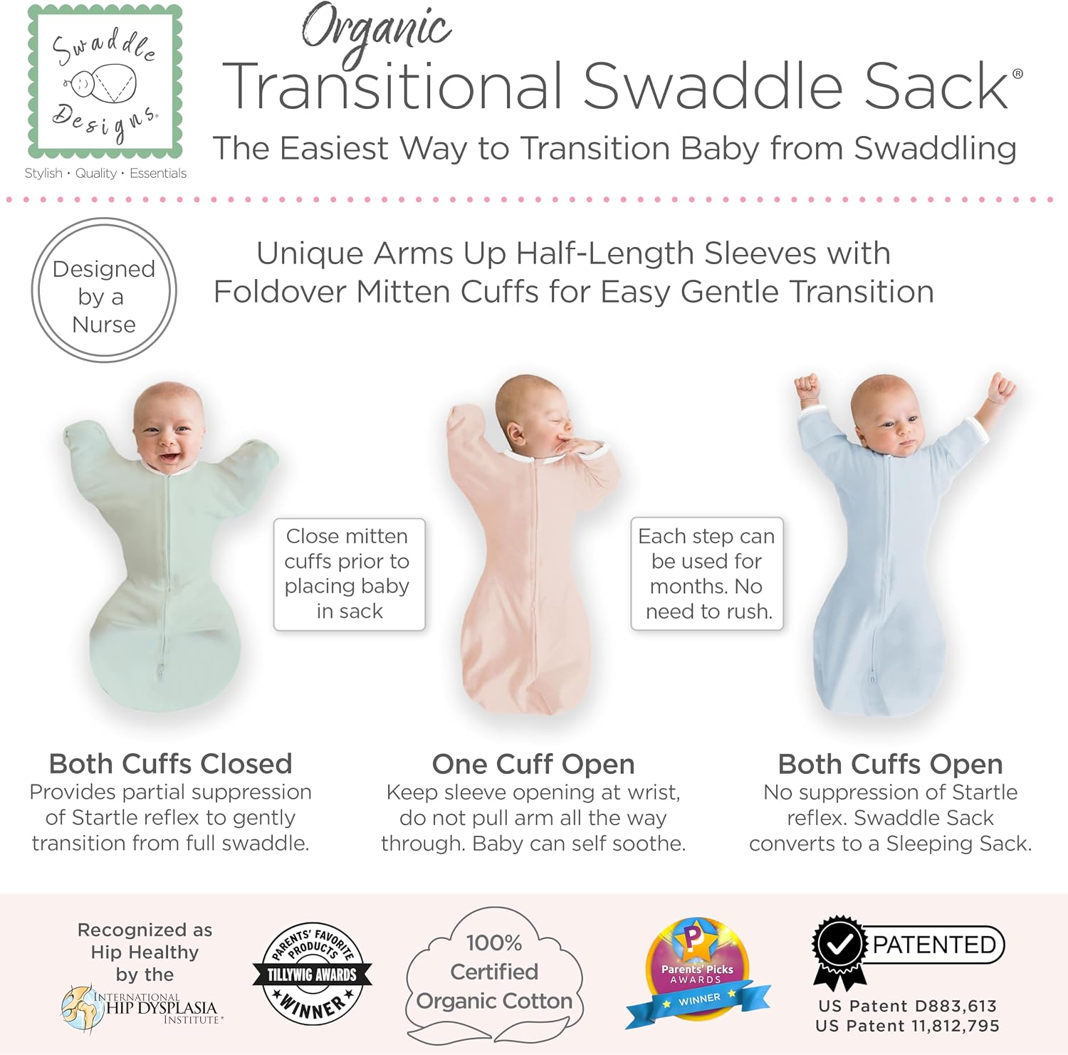  Transitional Swaddle Sack, Organic Cotton, Cherries, 0-3mo thumbnail