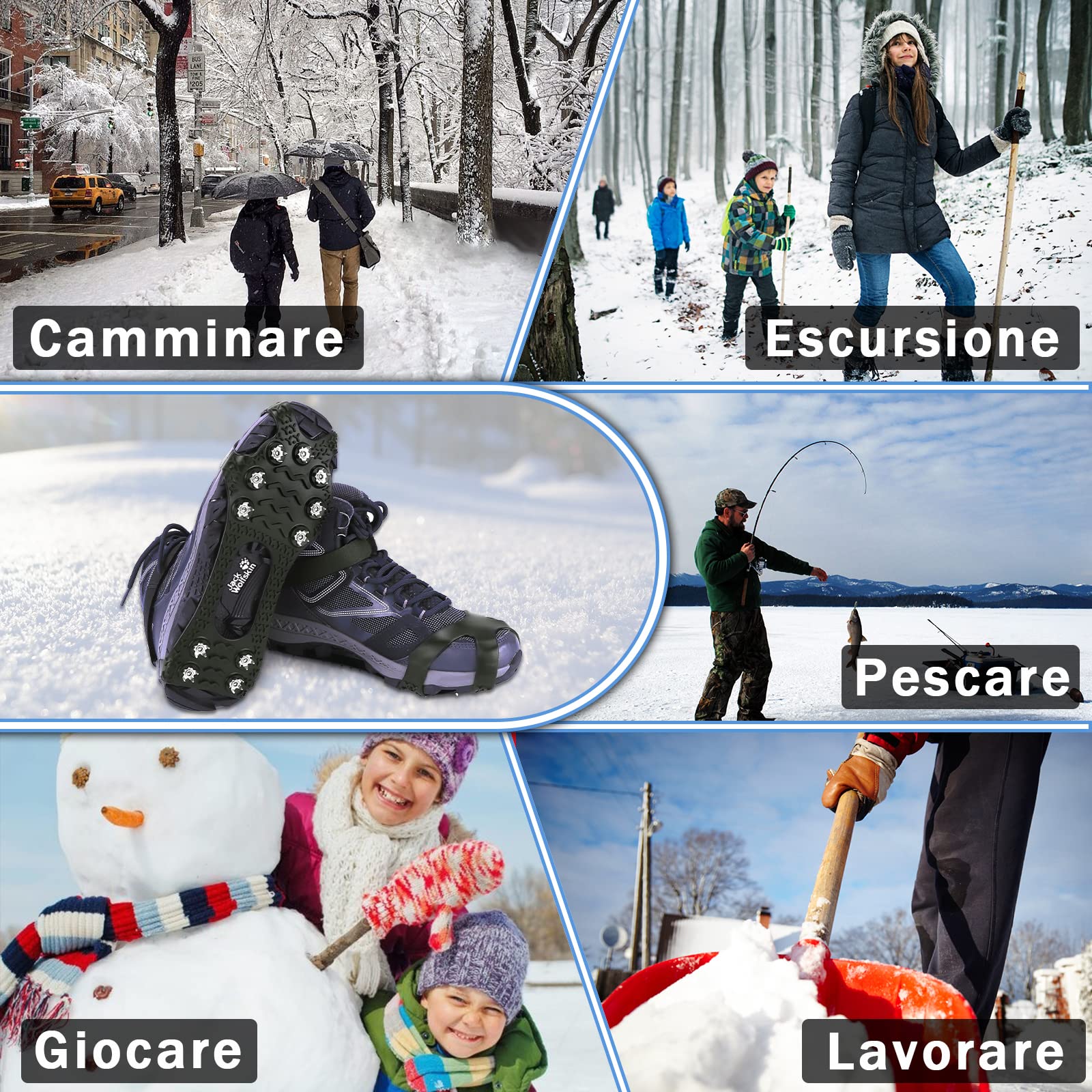 Lechin Ramponi Ice Tacchetti 11 Borchie Neve Ghiaccio Ramponi Tacchetti Spikes Ramponi per Scarponi Trazione Antiscivolo su Scarpe Stivali per passeggiate ed escursioni in inverno