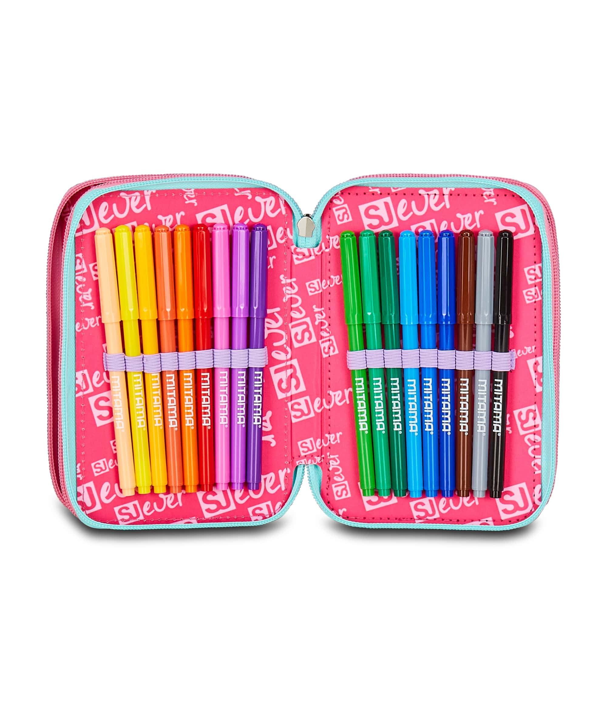 SJ GANG STYLE JAM GANG Astuccio Scuola 3 Zip Sj Ever, Viola, Portapenne Triplo Scomparto Completo Di Penne, Matite, Colori, Accessori Zaino, Scuola Elementare, Bambina