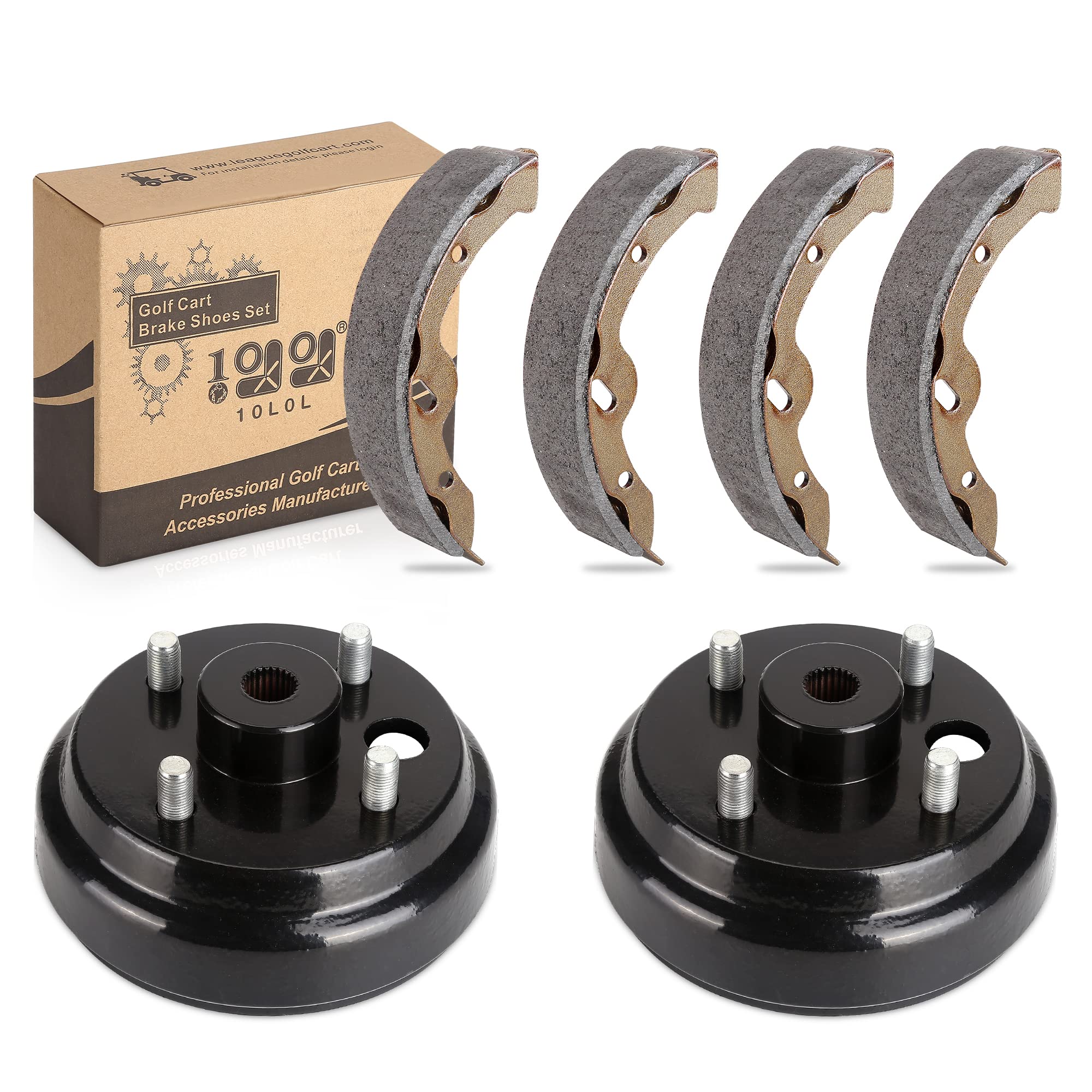 Golf Cart Brake Drums & Brake Shoes Kit for EZGO TXT 1996-up Electric Vehicles, Replace OEM 70794G01 70795G01 27943G01 27945G01