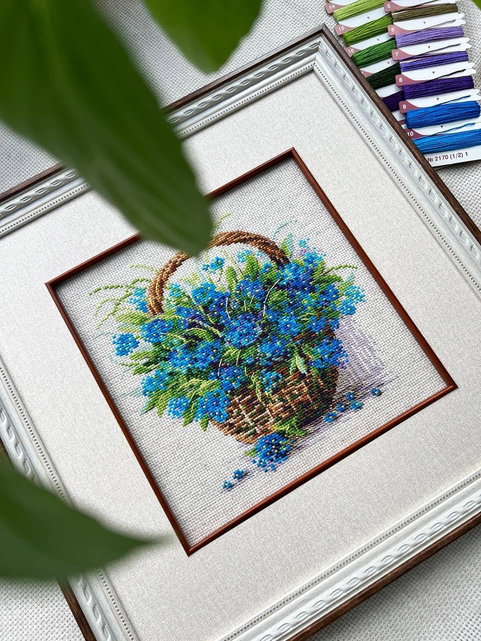 RIOLIS - Forget Me Nots in a Basket 2170, Cross Stitch Kits 8¾" x 8¾", Cross Stitch Kits for Adults, Floral Counted Cross Stitch Kits, Embroidery Kit for Beginners & Advanced, Crossstitching Kits