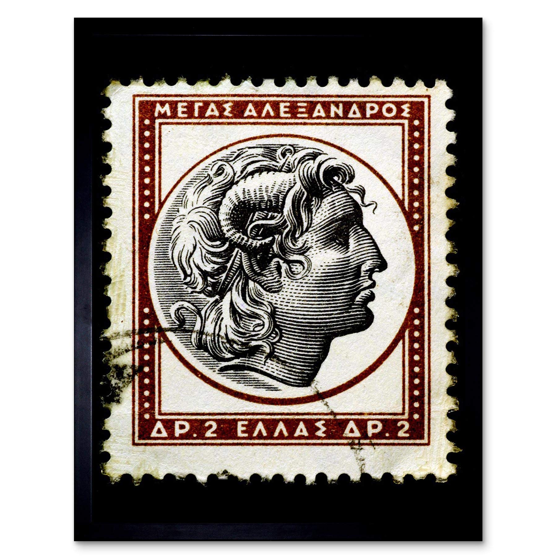 Wee Blue Coo Alexander Great Greek Postage Stamp Old Vintage Art Print Framed Poster Wall Decor 12X16 Inch