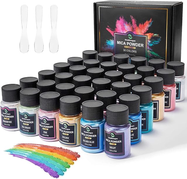 Mica Powder for Epoxy Resin, 36 Colors, 0.35 oz(10g) Bottles Mica Glitter Powder Pigment for Soap Making, Bath Bomb, Resin Dye Smalltongue