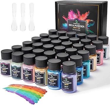 Smalltongue Mica Powder for Epoxy Resin, 36 Colors, 0.35 oz10g Bottles Mica Glitter, Pigment for Lip Gloss, Soap Making, Bath Bomb, Art Crafts, Resin Dye, Nails