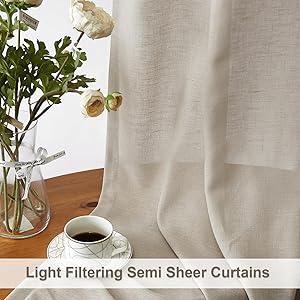 Dreaming Casa Taupe Linen Blend Semi Sheer Curtains 108 inches Long, Light Filtering Curtains Sheer Rod Pocket & Back Tab, Soft Window Privacy Drapes Living Room Bedroom, 2 Panels Set, Each W52 x L108
