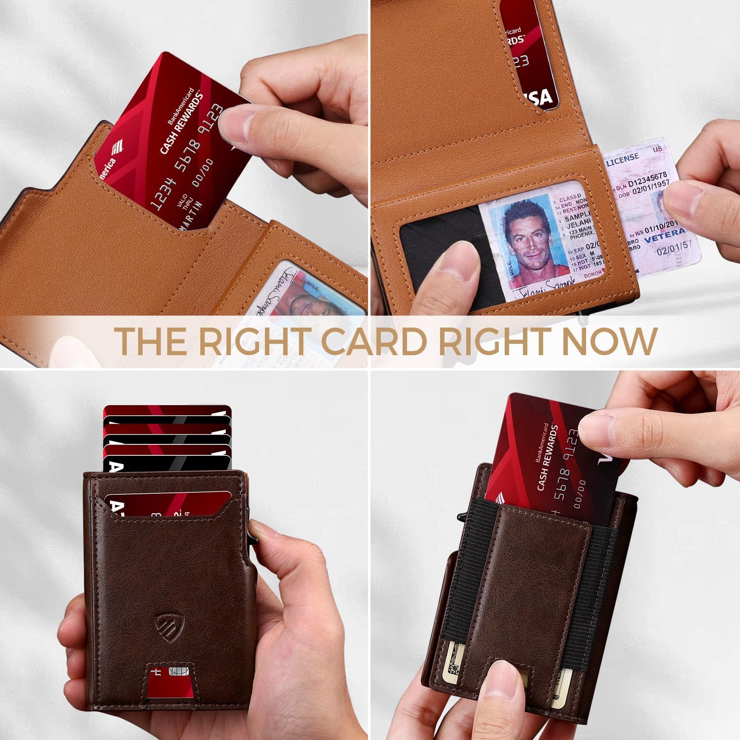 RUNBOX Wallet for Men 9-13 Cards RFID Blocking Aluminum Pop Up Card Holder with ID Window & Stretchable Cash Slot - Minimalist Smart Mens Wallet, Gifts for Men - Image 3