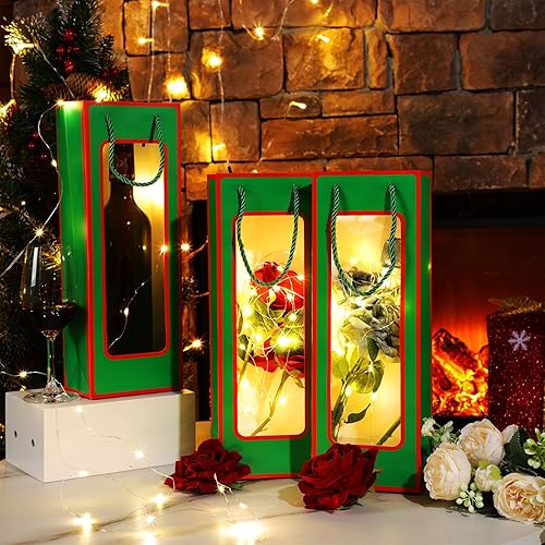 Miniatura 4 de Yeaqee 50 bolsas de regalo de vino para botellas de vino de 4.92 x 3.35 x 14.2 pulgadas, reutilizables, transparentes, con asas, para bodas,