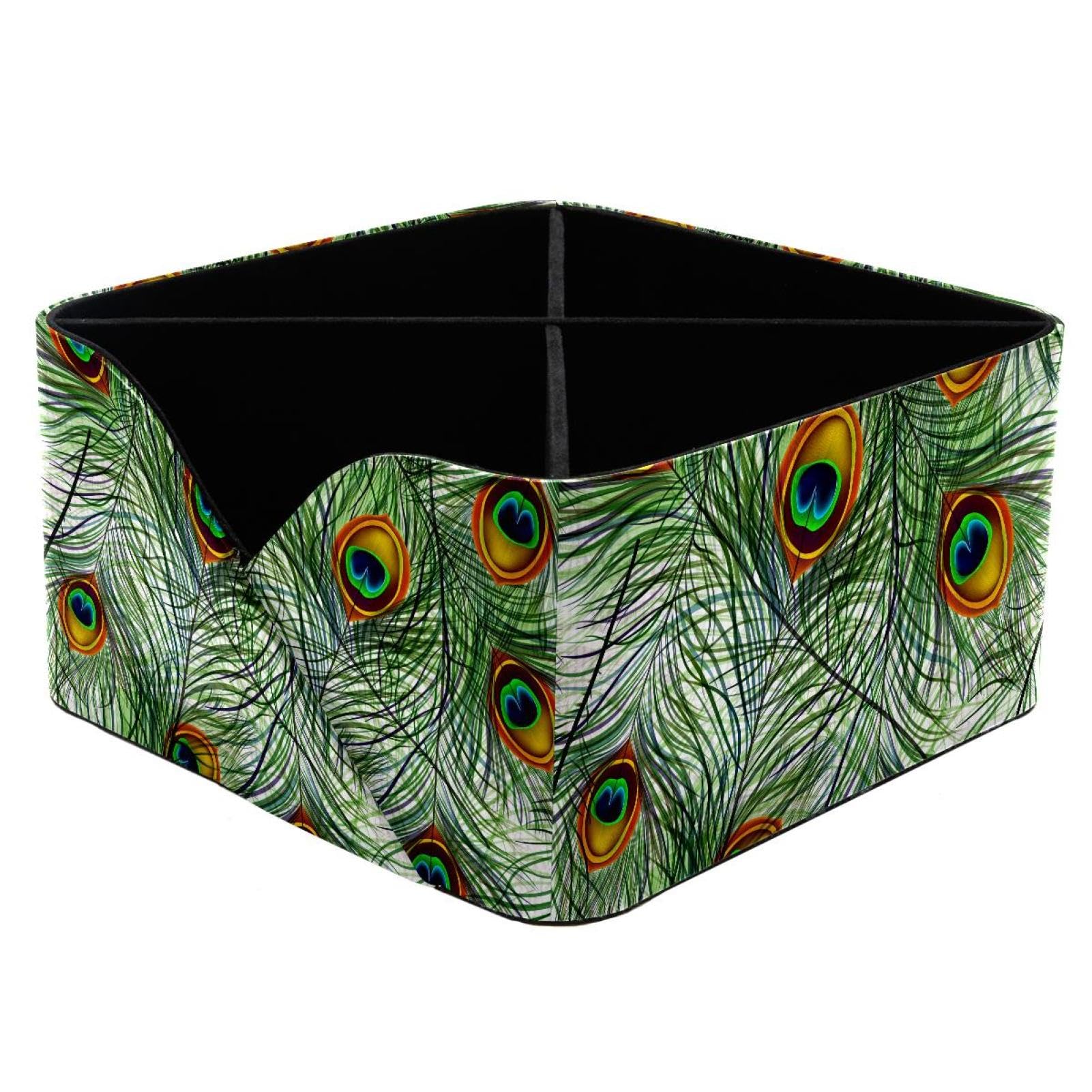 KengjuTesu Peacock Feathers Desktop Organizer Pen Holder, Rectangular Pencil Cup for Office, Study and Makeup Stations