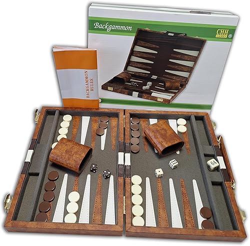 Miniatura 8 de Juego de backgammon, 18 pulgadas, café y blanco