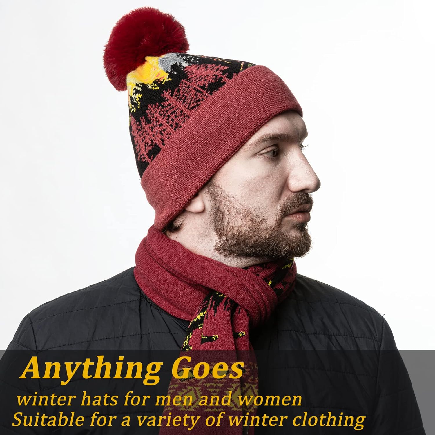 Miniatura 3 de Nu Trendz Gorro de punto de invierno para mujer con pompones de piel sintética, con punta grande, con pompones y pompones de Sasquatch grueso, con