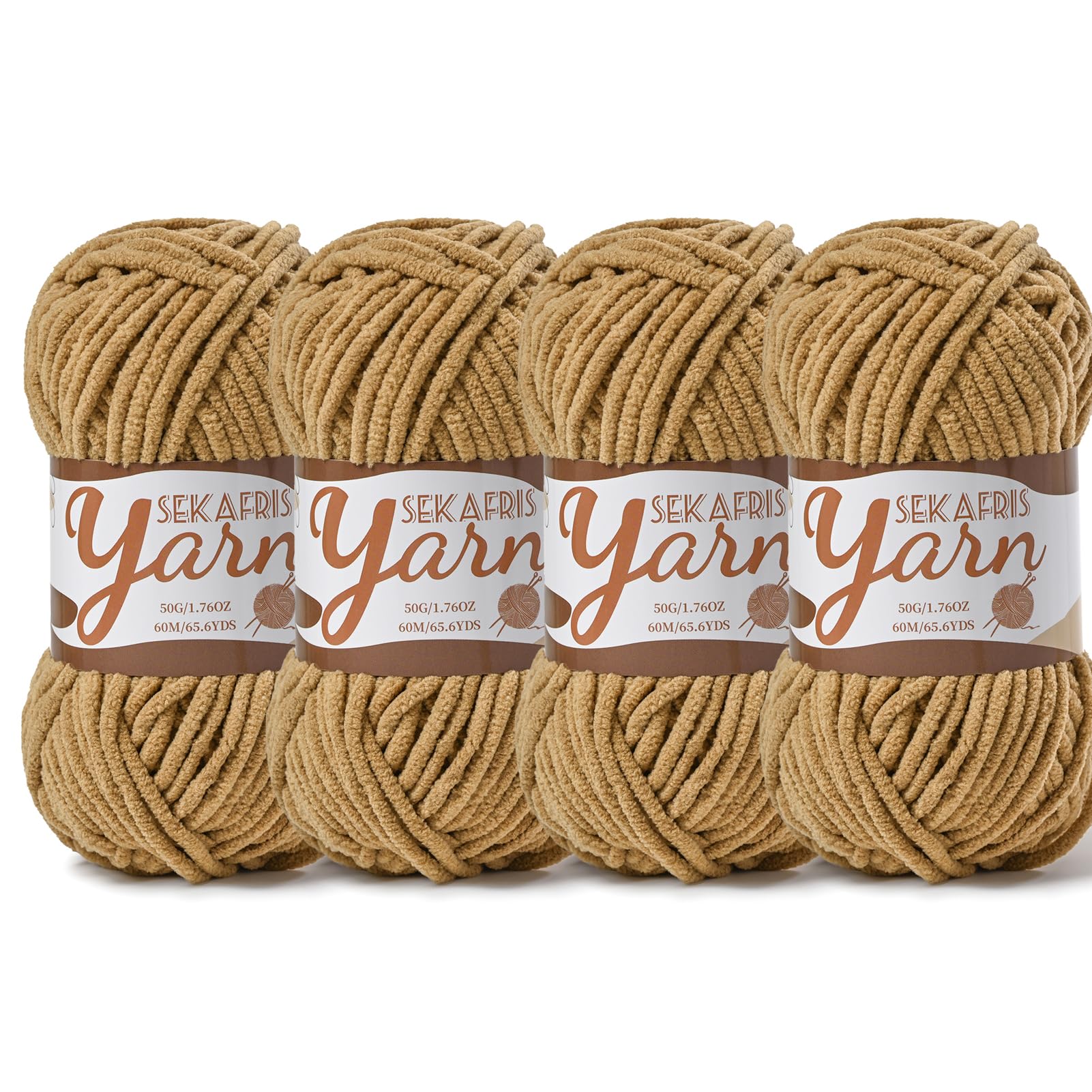 Chenille Yarn for Crocheting Crochet Light Coffee Yarn 4 Pack