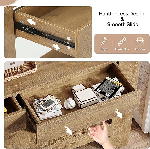 Miniatura 4 de Tribesigns Mesa consola de 63 pulgadas con 2 cajones, mesa de entrada de granja con estante de almacenamiento y patas resistentes, mesa de sofá de