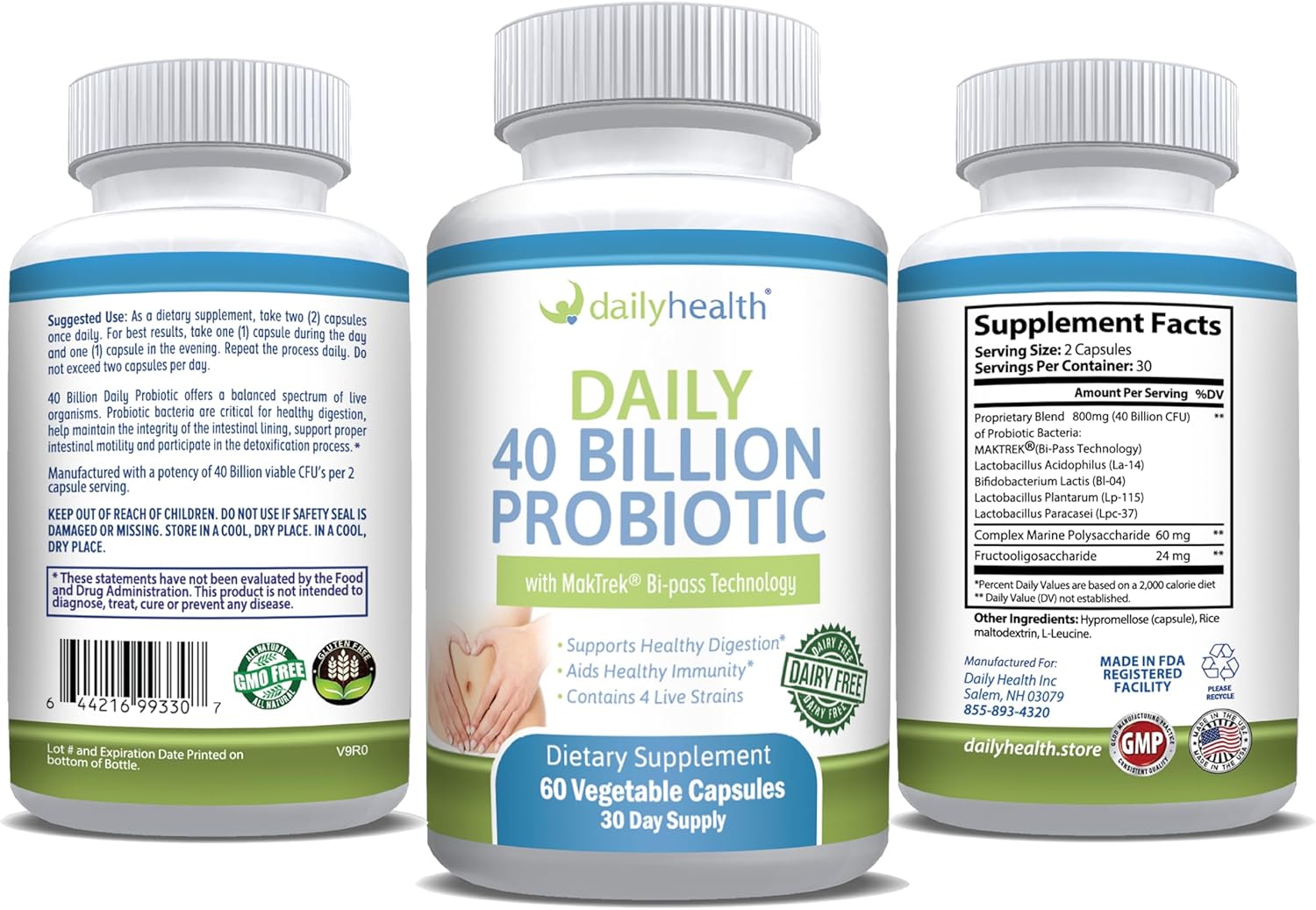 Daily Probiotic 40 Billion CFU MakTrek Bi-Pass Technology Digestion Immune Health 180 Veggie Capsules